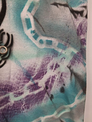 Hand Painted T Shirt Large White Black Blue Graffiti Rave Festival Dog Chains