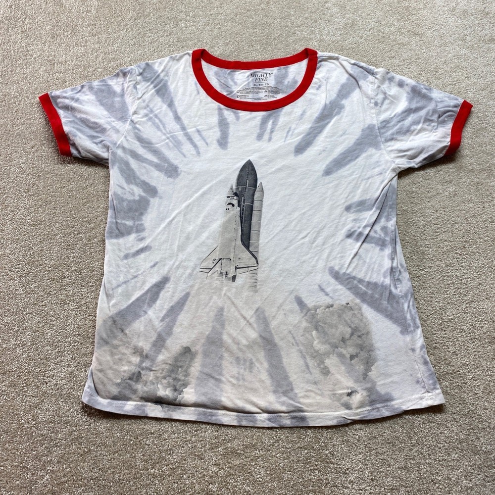 Mighty Fine Tie Dye Space Shuttle Launch Shirt Mens XL Red Trim Graphic Tee