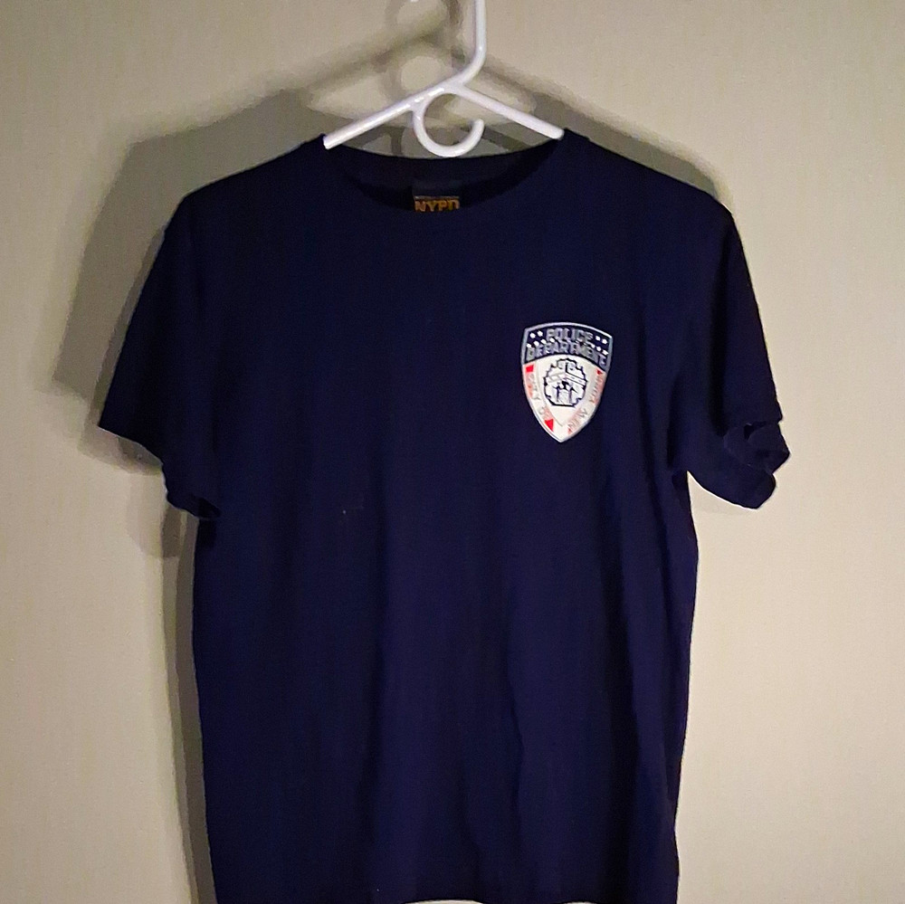 NYPD Navy Graphic Logo Tee L Regular Fit Short Sleeve Crew Neck Mens