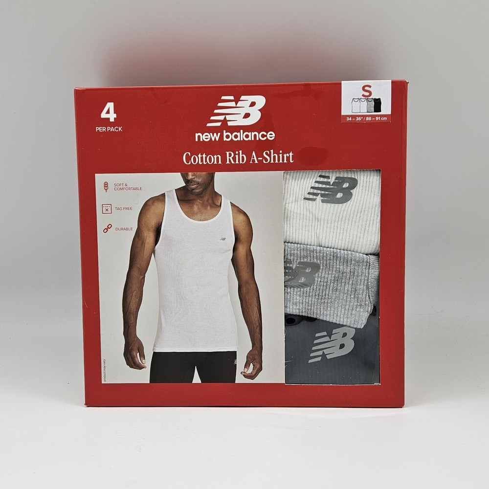 NEW BALANCE 4 Pack Men’s S M L XL Logo Cotton Ribbed Tank Tops White Black Gray