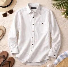 Lancia Genuine Sport Long Sleeve Button Down Linen Blend Shirt Off White Medium