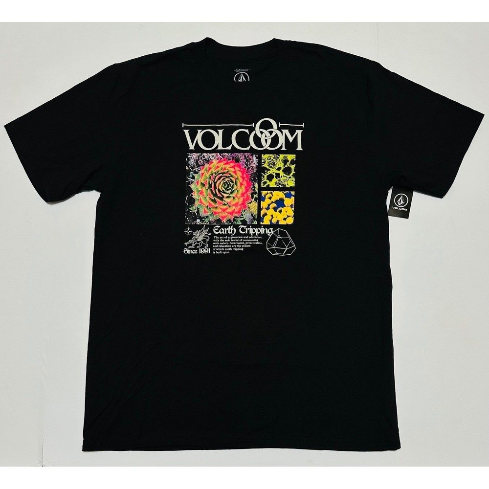 Volcom Mens Large Black Colorful Earth Tripping Succulent Graphic Shirt 2024 NWT