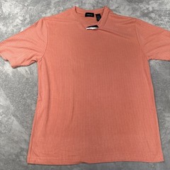 Claiborne Mens Ribbed T-Shirt Salmon Crewneck Short Sleeve Size Medium