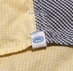 Vtg Ecko Unltd Shirt Men 2XL Blue Plaid Patch Colorblock Pastel Fun Chambray