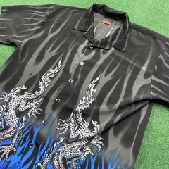 Vintage Flames Shirt Mens XL Black 90S Y2K Fire Button Up Trailer Park Boys
