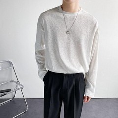 Men’s T-shirt Candy Color Thin Round Neck Loose Long Sleeve Tops Casual Pullover