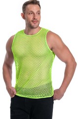 Mesh Fishnet Tank Tops See Through Sleeveless Muscle Rave Shirts for Men(Fluo…