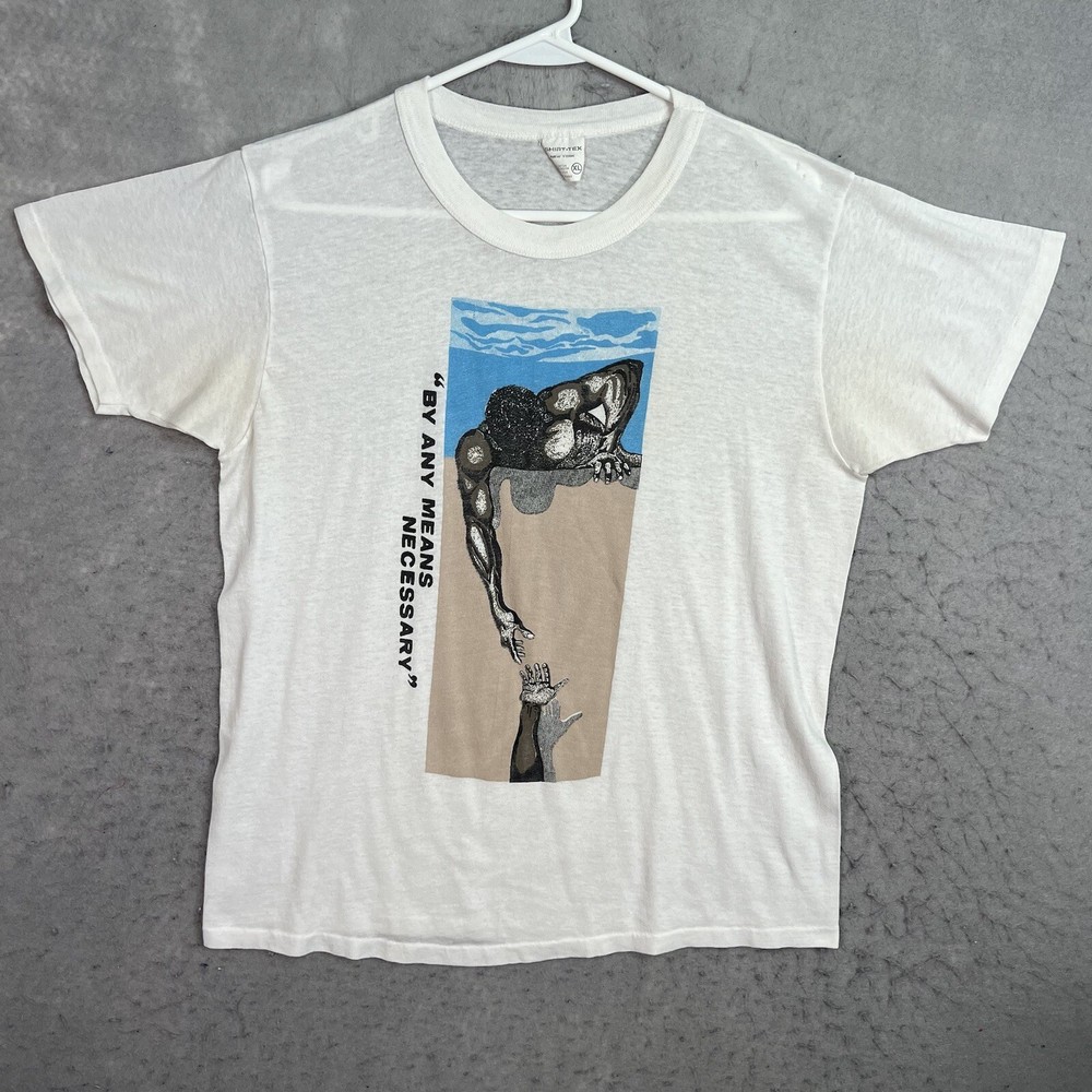 A1 Vintage 90s Malcolm X By Any Means Necessary T Shirt Adult Mens XL White Mens