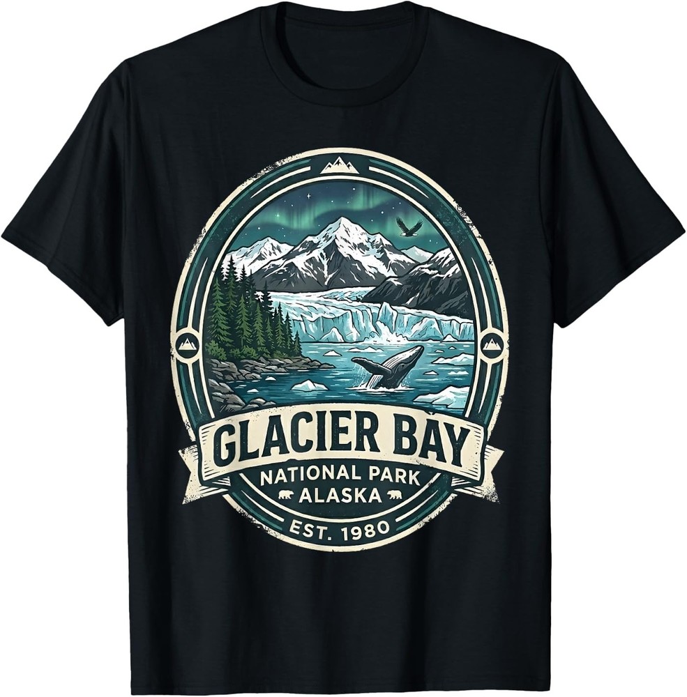 Glacier Bay National Park Alaska Vintage Whale & Mountains Unisex T-Shirt