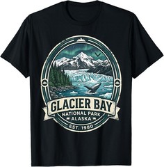 Glacier Bay National Park Alaska Vintage Whale & Mountains Unisex T-Shirt