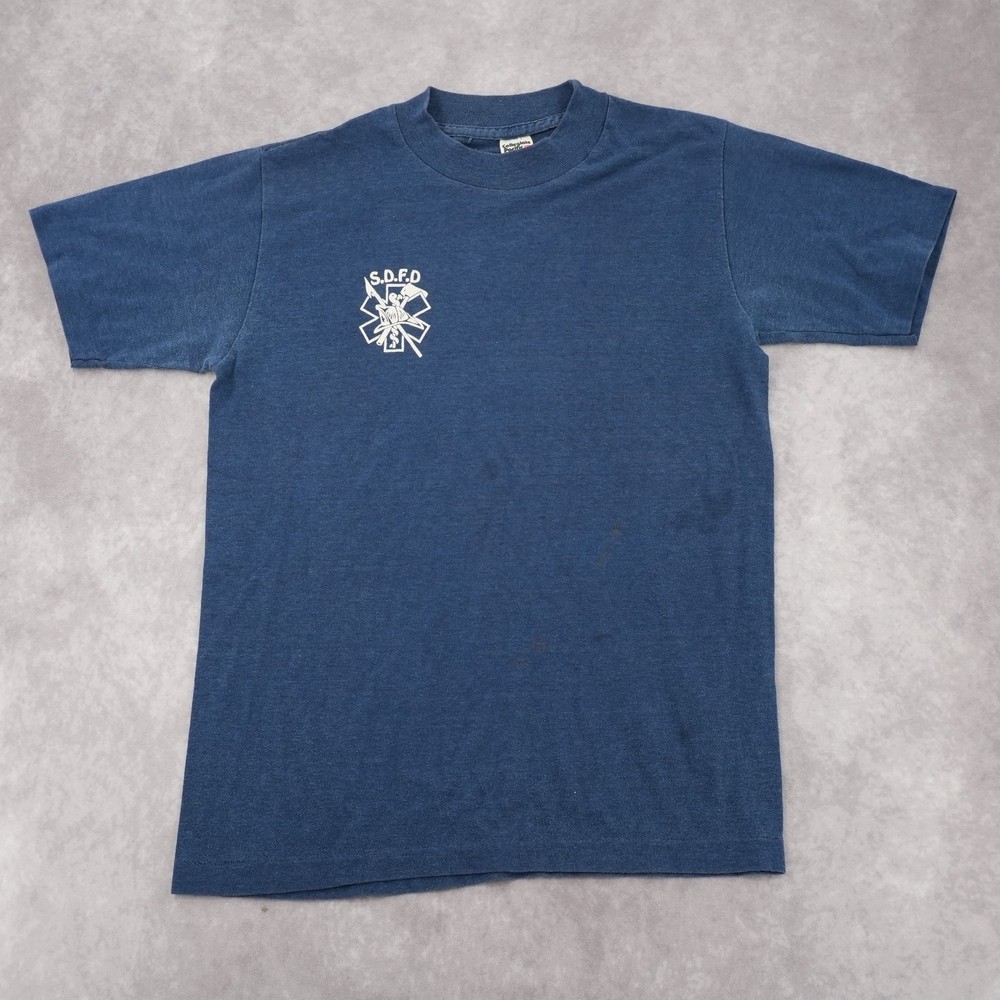 Collegiate Pacific Vintage SDFD Graphic T-Shirt Short Sleeve Navy Blue Size M