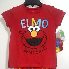 Sesame Street Elmo Shirt Tulle Skirt and Scrunchie 3 Piece Outfit Girls Sz 6/6X