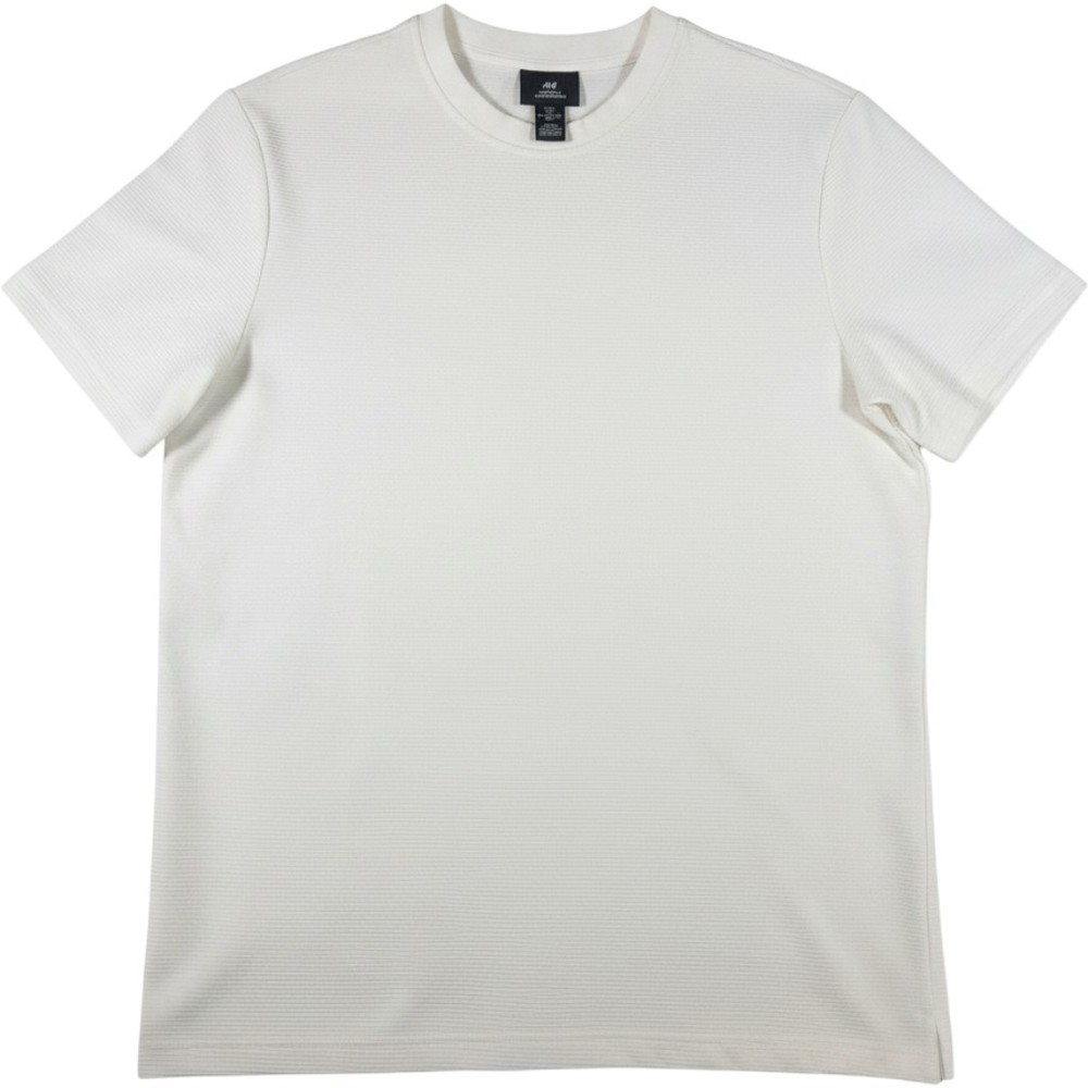 H&M T-Shirt Mens Medium White Cotton Blend Textured Rib Casual Short Sleeve
