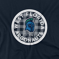 University of West Florida Adult T-Shirt Plaid Badge, Navy, S-5XL