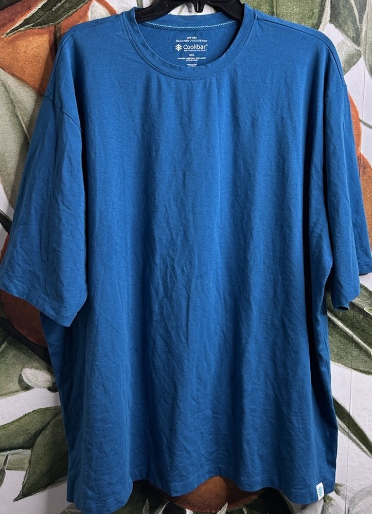 Coolibar 2XL Mens Morada Everyday Short Sleeve Shirt UPF 50+ Teal Blue