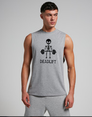 MEN WOMENS TEE SLEEVELESS TSHIRT DEADLIFT SKELETON WEIGHTLIFTING WEIGHTS GYM