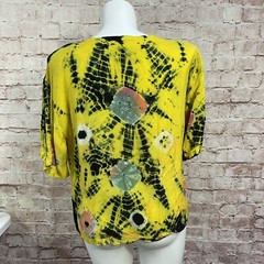 Vintage Tiedye shirt Shoulder Pads Yellow India Women Large Blouse