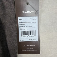 Ariat Bison Sketch Shield T-Shirt Men’s XL Brown Heather Graphic Tee NEW