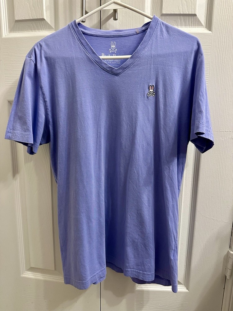 Psycho Bunny Mens Lavender Blue Pima Cotton V-Neck Logo T-Shirt Size 5