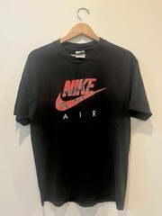 VTGNike Air T Shirt Mens Large Red Swoosh Faded Distressed Tee Silver Tag Y2K