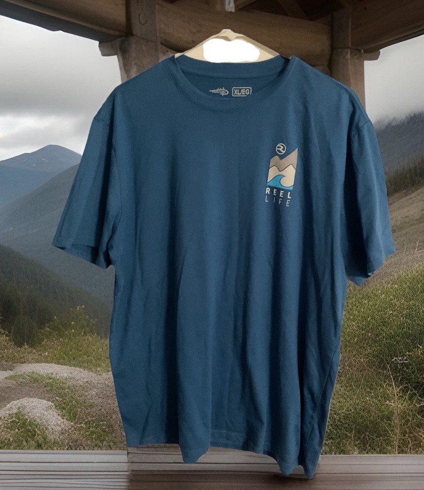 REEL LIFE Men’s XL Blue Short Sleeve T-Shirt Fishing Gear Apparel