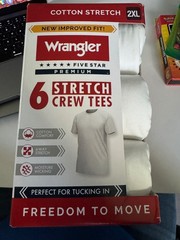 Wrangler Five Star Premium Men 2XL Cotton Stretch Crew Tees White 6 Pack New