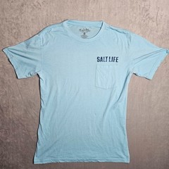Salt Life T-Shirt Mens Medium Blue Live Salty Graphic Tee Pocket Marlin Oar