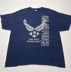 US Air Force Navy Blue Graphic Crew T Shirt The Best Never Rest Sz 2XL Military