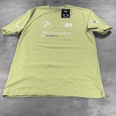 Puma BMW Motorsport Shirt Men Small Green Olive White Racing Spellout Graphic