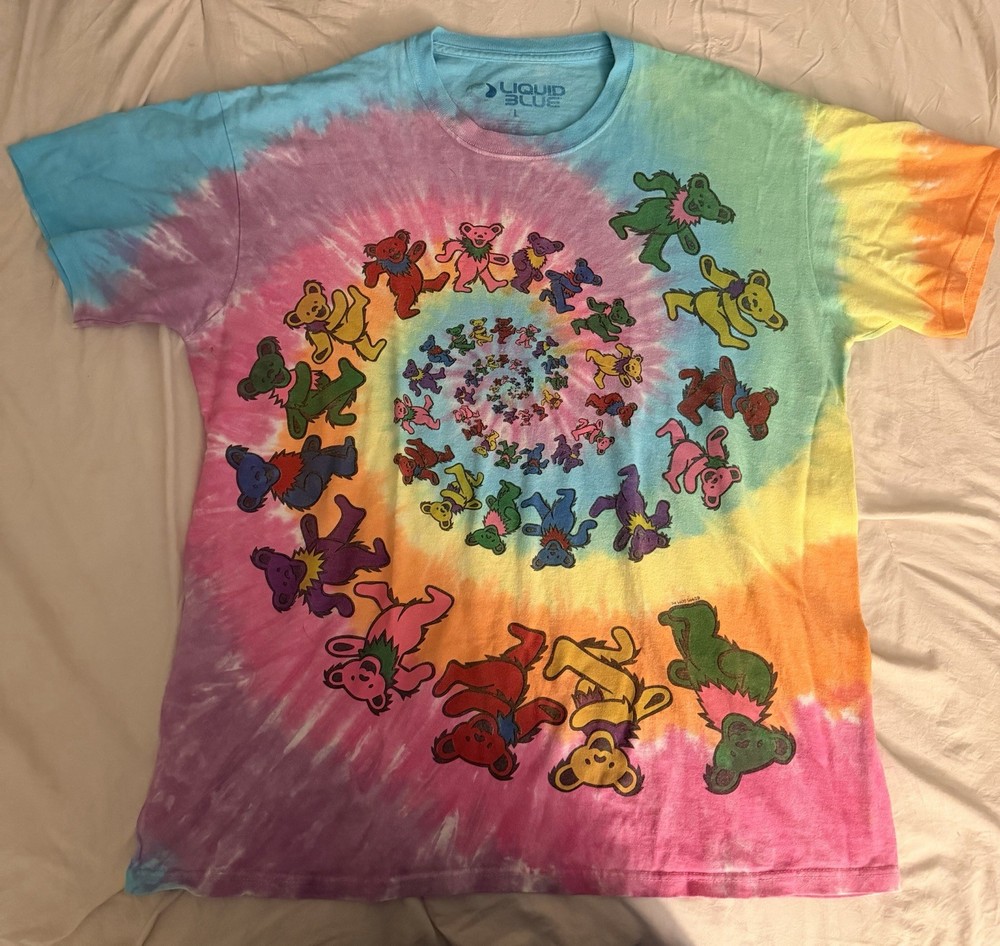 Liquid Blue Grateful Dead Spiral Bears Tie Dye TShirt Large See Desc For Sizing
