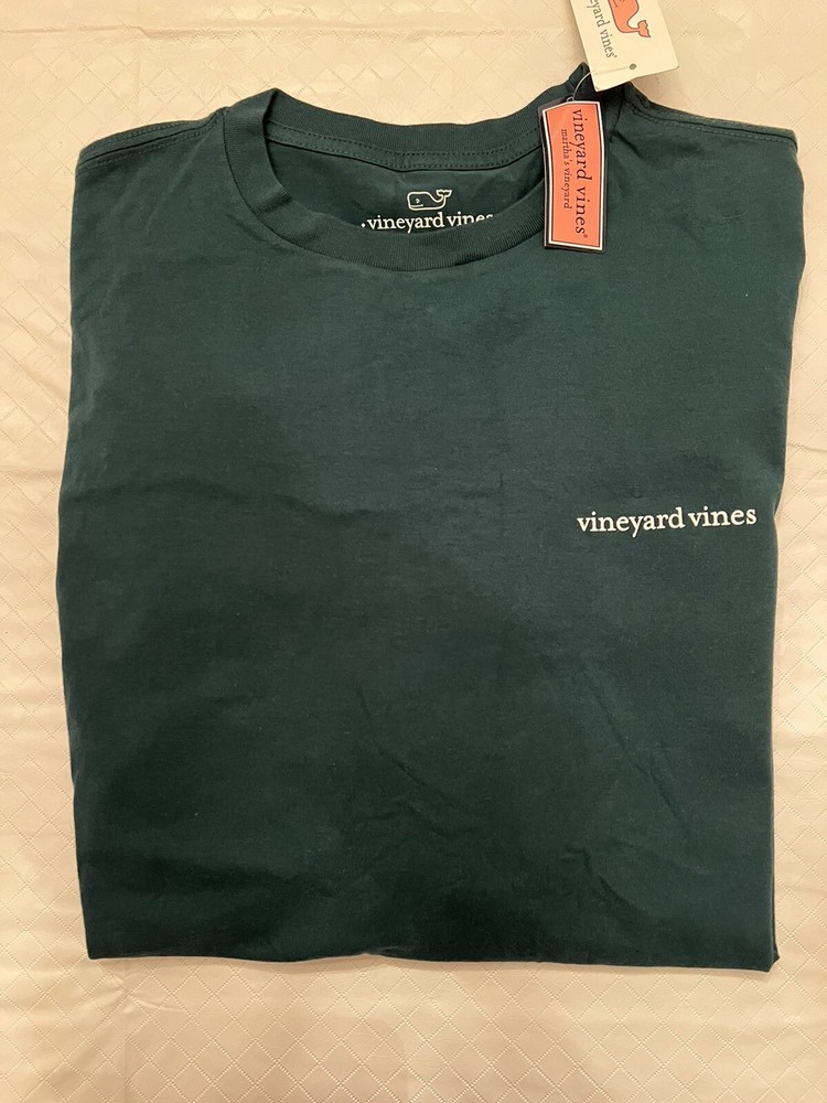 Vineyard Vines Forest Green Long Sleeve T-shirt Size M New With Tags Whale Logos
