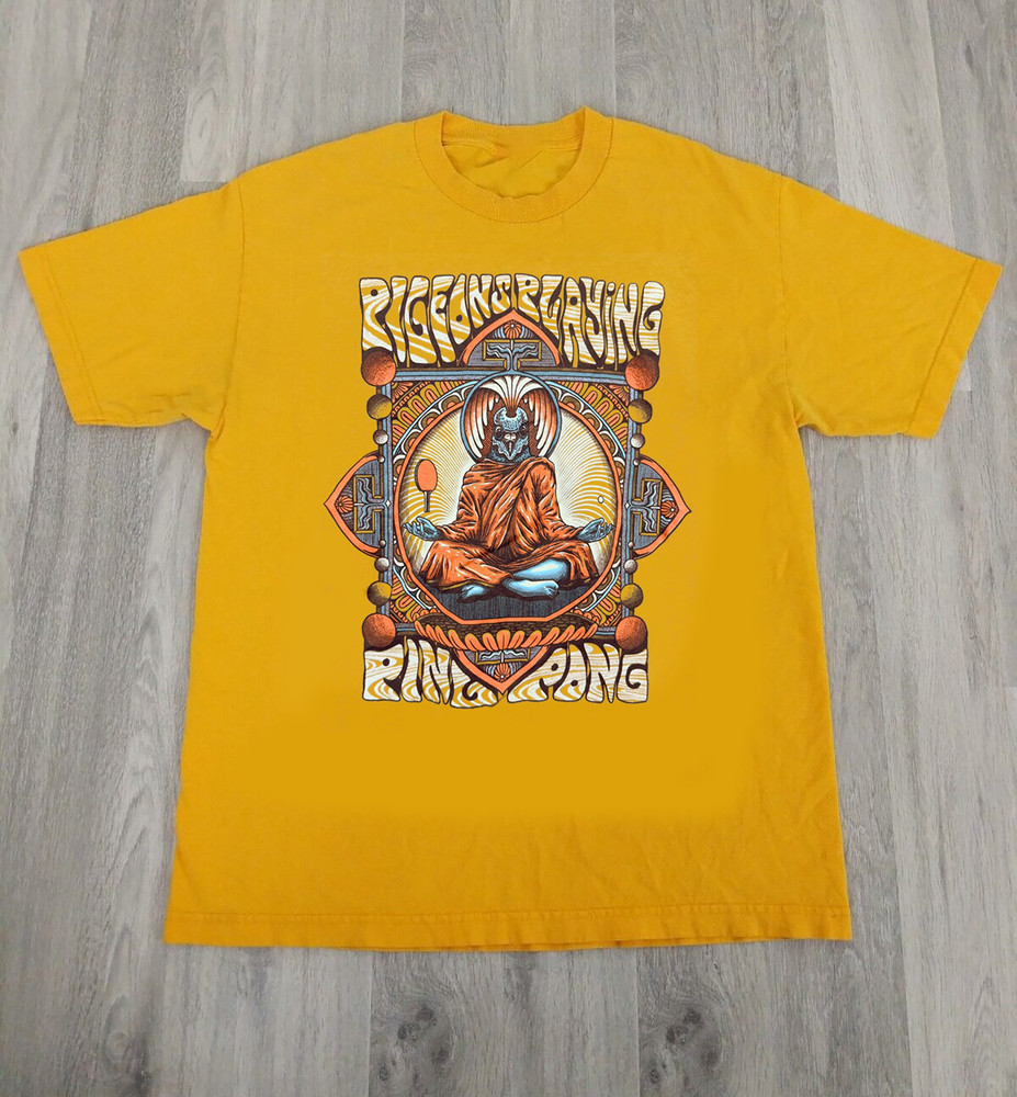Pigeons Playing Ping Pong Concert Gold Unisex T-Shirt Cotton Men Women PR750