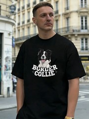 Border Collie Graphic 100% Cotton Men’s T-Shirt Suitable for Daily Streetwear