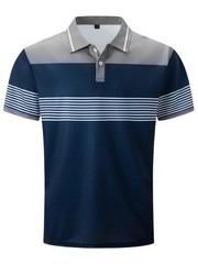 Mens Fashion Polo Shirts Casual Contrast Color Short Sleeve T Shirt Striped G…