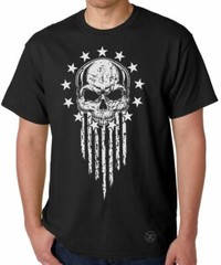 American Warrior Patriot T-SHIRT ~ USA Flag Skull Tee ~ Military Veteran
