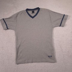 Tommy Jeans Shirt Mens XL Gray Stripe V-Neck Ringer Short Sleeve Tee Casual
