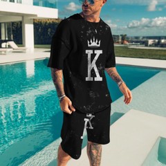Summer Short Sleeve T-shirt Set Fashion Two Piece Street Short Sleeve 3D Printed