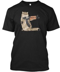 Ak47 Kalashnikat Funny Cat Gun T-Shirt Made in the USA Size S to 5XL