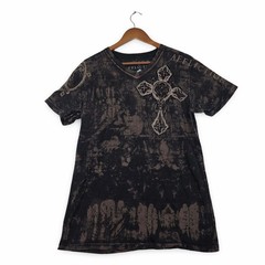 Affliction T-Shirt Mens Medium Black V-Neck Angel Wings Cross Bleach Wash Y2K M