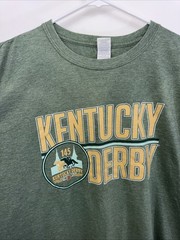 Kentucky Derby Men’s XL Gildan Softstyle Ring Green Poly Cotton Blend T-shirt