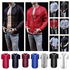 Mens Baseball Plain Jersey T-Shirt Button Sports Fashion Casual Shirt & Jacket