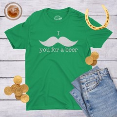 I Mustache You for A Beer T Shirt Funny St Patricks Day Shamrock Drinking Tee