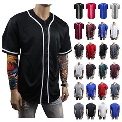 Mens Baseball Plain Jersey T-Shirt Button Sports Fashion Casual Shirt & Jacket