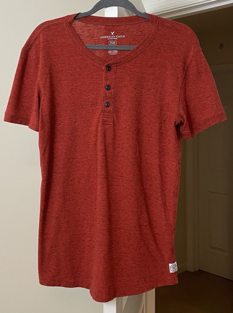 American Eagle Outfitters Top Orange Henley Flex Knit Pullover Men’s Small