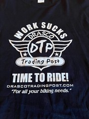 Men’s Drasco Trading Post “Work Sucks” Time To Ride Motorcycle T-Shirt XL Black