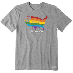 Life Is Good SS Shirt Crusher Tee RAINBOW MAP USA Grey Chest43in Mens M