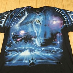 Vintage 2001 Liquid Blue Great Wolf Lodge Wolf All Over Print T-Shirt Size 2XL