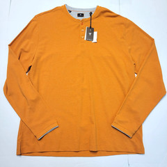 $135 New LEFT COAST TEE Henley Collared L/S Shirt Men XL X-LARGE Orange COTTON