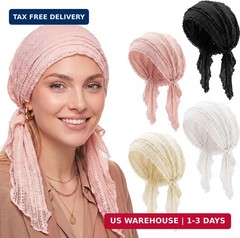 Funtery 4 Pack Chemo Headwear for Women, Pre-Tied Turban Headwrap, Soft Stretchy