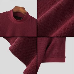 Handsome Men Mock Turtleneck Pullover T-Shirt Tops Knitted Sweater Short Sleeve